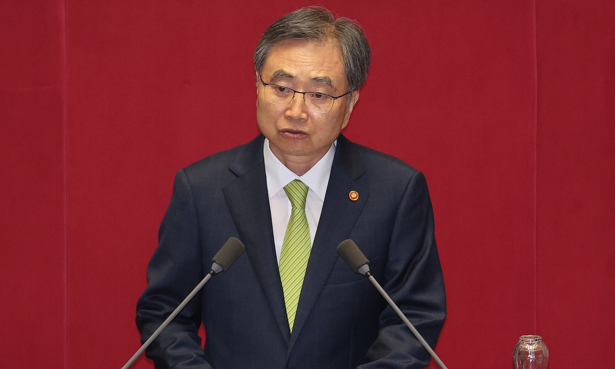 South Korean Foreign Minister Cho Hyun delivers a speech at the National Assembly in Seoul on July 23, 2025. Photo: VCG